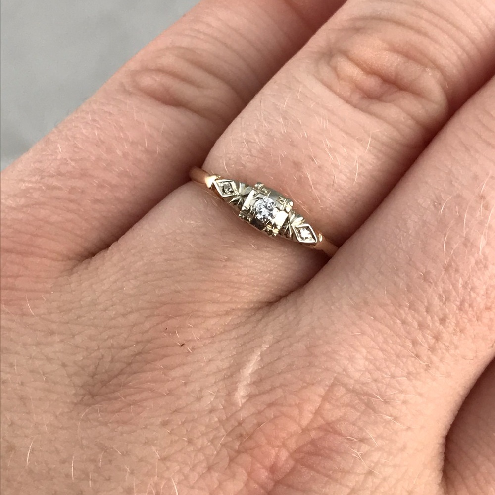 Antique 14k yellow and white gold diamond ring